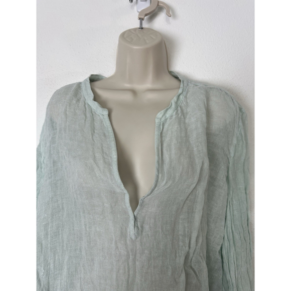 EILEEN FISHER Aurora Organic Linen Gauze Mandarin Tunic Top Mini Hi Low XL $250 - Picture 7 of 11